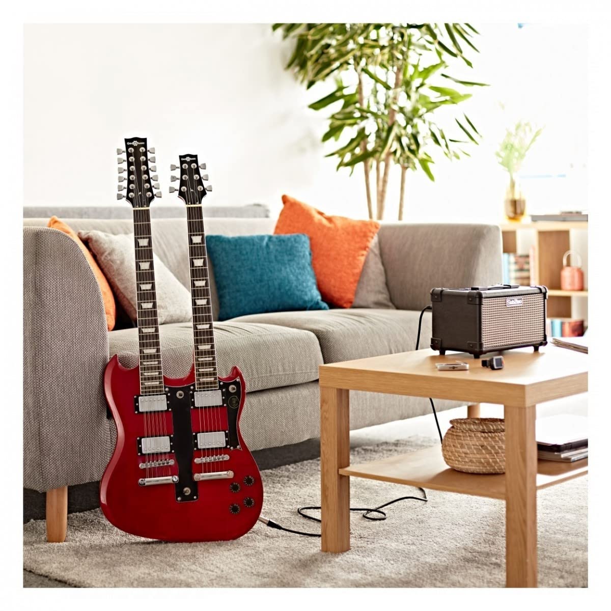 Gear4music Brooklyn chitarra elettrica a doppio manico con borsa da concerto