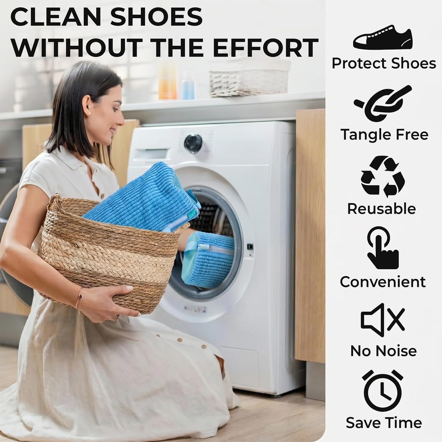 Clean & Carry Bag 2-Piece Washing Bag & Travel Carrier – Premium Chenille Washer for Laundry – Protects Washing Machine & Cleans Kids & Adult Shoes