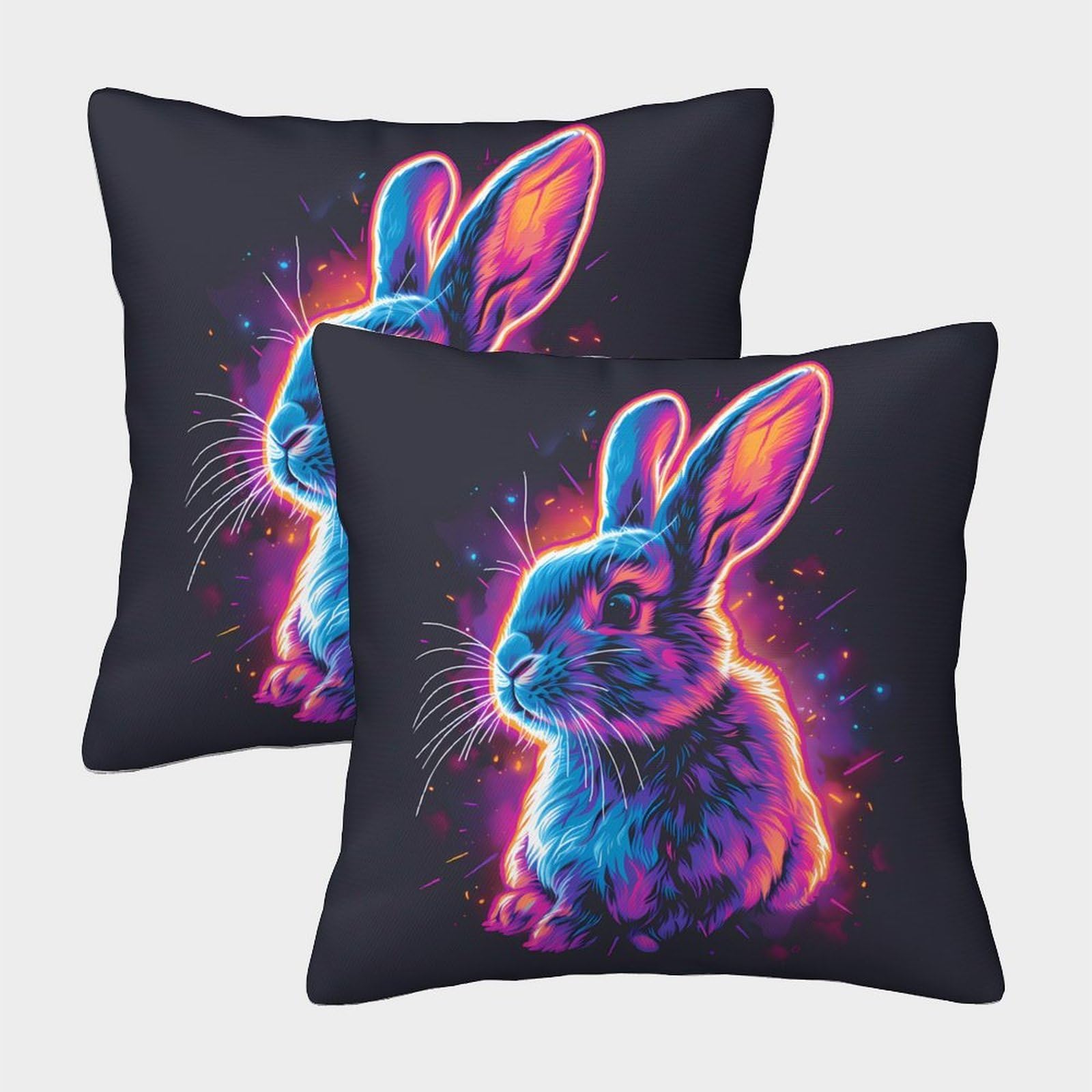 QFVANSIYO Neon Bunny 3D Printed Pillowcase Microfiber Bedroom Bedding Decor Rabbit Pattern Pillow Cover Soft Breathable for Home 40x40cm