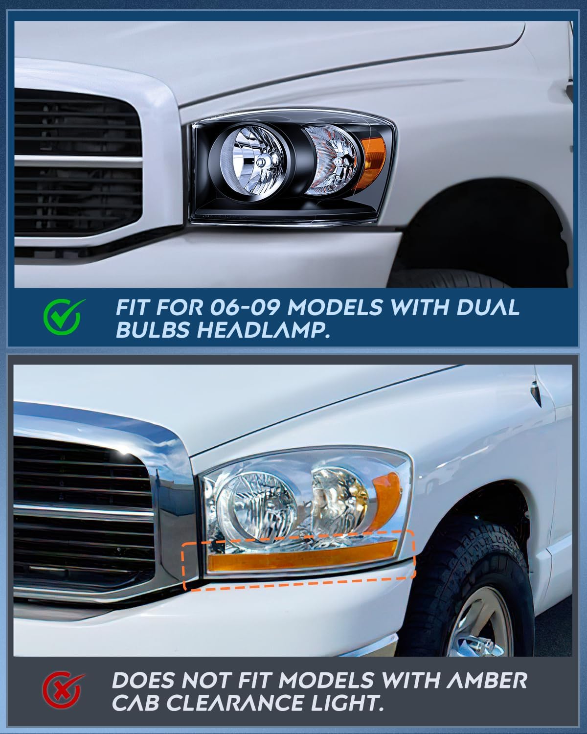 Nilight Headlight and Taillight Assembly Combo Compatible with 2007 2008 2009 Dodge Ram 1500 2500 3500 OE Style Black Housing Amber Reflector with Smoke Housing Tail Lights