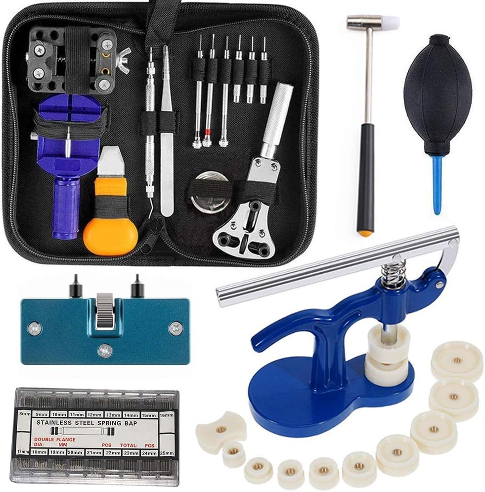 STAGOWatch Repair Tool Kit Professional - Watch Tools Including Watch Press Kit, Larger Rubber Dust Blowers, Spring Bars, Watch Battery Replacement Tool Kit,Watch Band Link Pins with Carrying Case (406pcs)