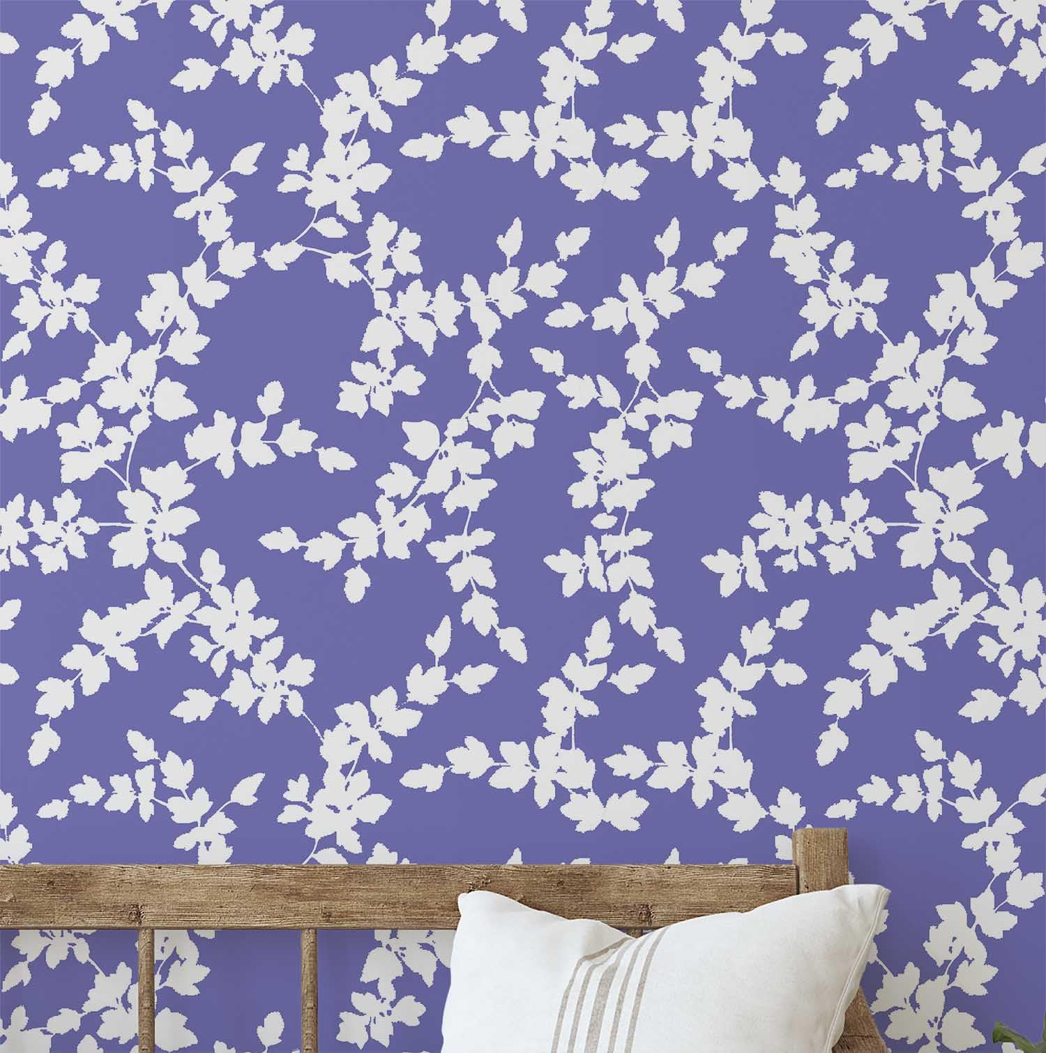 Papier peint violet branches et feuilles S4Sassy vinyle amovible 63x304 cm