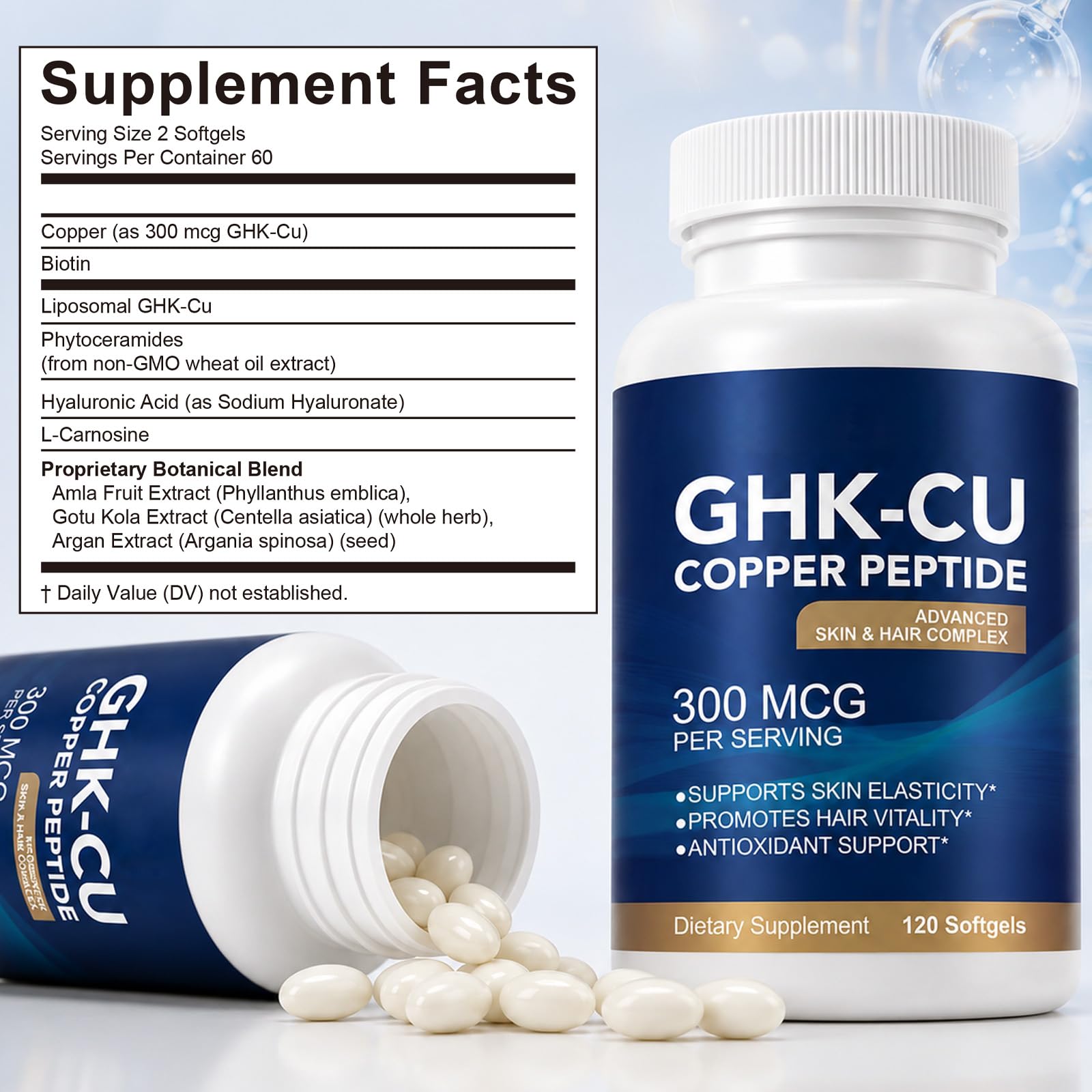 GHK-Cu Copper Peptide Supplement 300mcg for Skin & Hair Health 120 Softgels — Amazon image 7