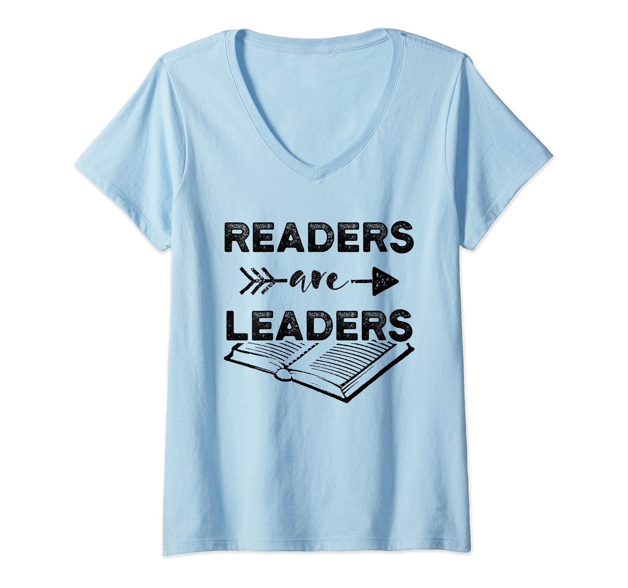 Womens Readers Are Leaders Book Lover Reading V-Neck T-Shirt, Blue