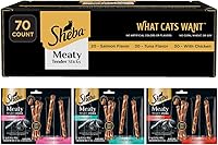 Sheba Meaty Tender Sticks Cat Treats - Chicken, Tuna & Salmon Flavors, Soft Real Meat Snacks, 70 Count 0.14 oz