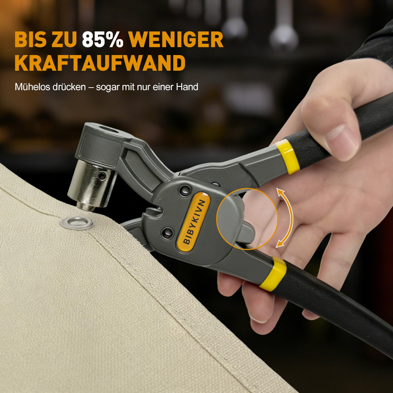 Pince à œillets professionnelle pour bâches et tissus avec 200 œillets - Kit d'œillets avec tête de perforation magnétique et insert interchangeable de 10 mm - Presse à œillets pour cuir