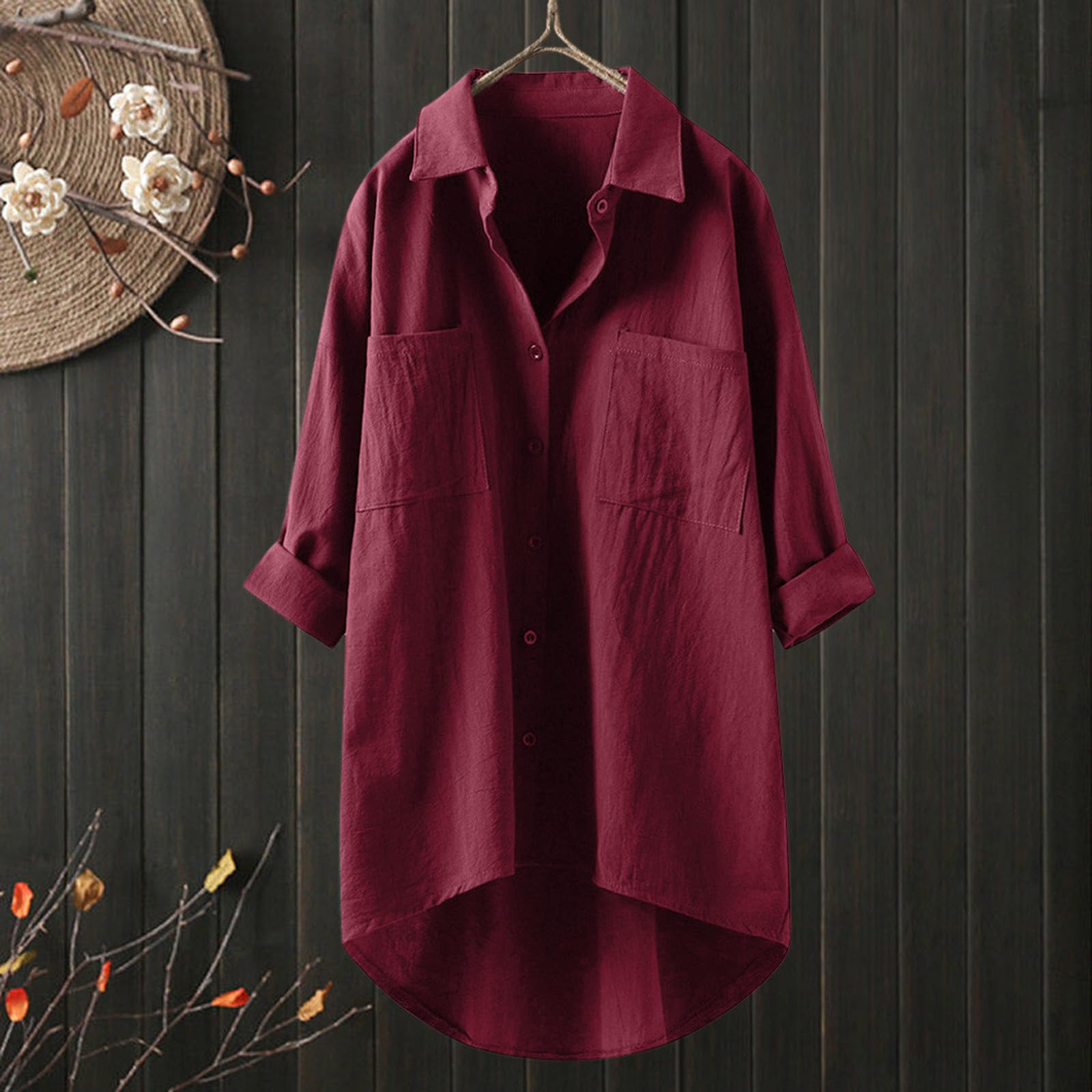 Camicie di lino a maniche lunghe Button Down 2026 per le donne Solid Vcation Summer Trendy Collared Linen Cotton Outfits Beach Garza Bluse Oversize Primavera Abbigliamento Fidanzato Leggero