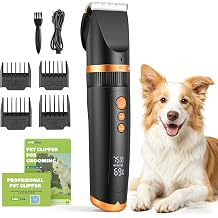 Dog Grooming Kit Low Noise<50dB, Cordless Dog Clippers for Grooming, Rechargeable Pet Shaver with 4 Size of Guide Combs, Titanium Ceramic Blade, Dog Hair Trimmer for Cats Pets Dogs LRP-B7