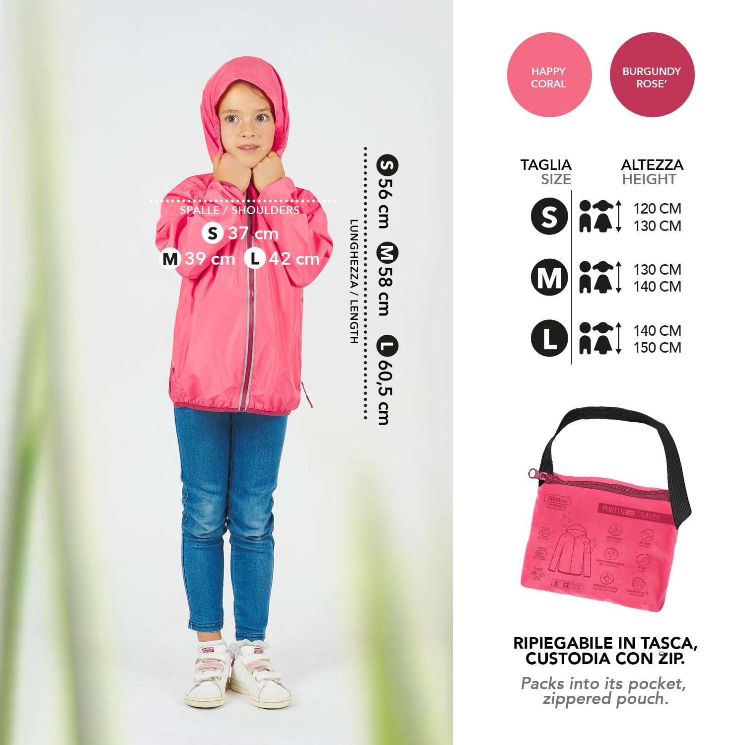 PERLETTI Cortavientos Niño Niña Impermeable Ligero - Chubasquero Niños Rompevientos con Capucha - Chaqueta Outdoor Running con Estuche
