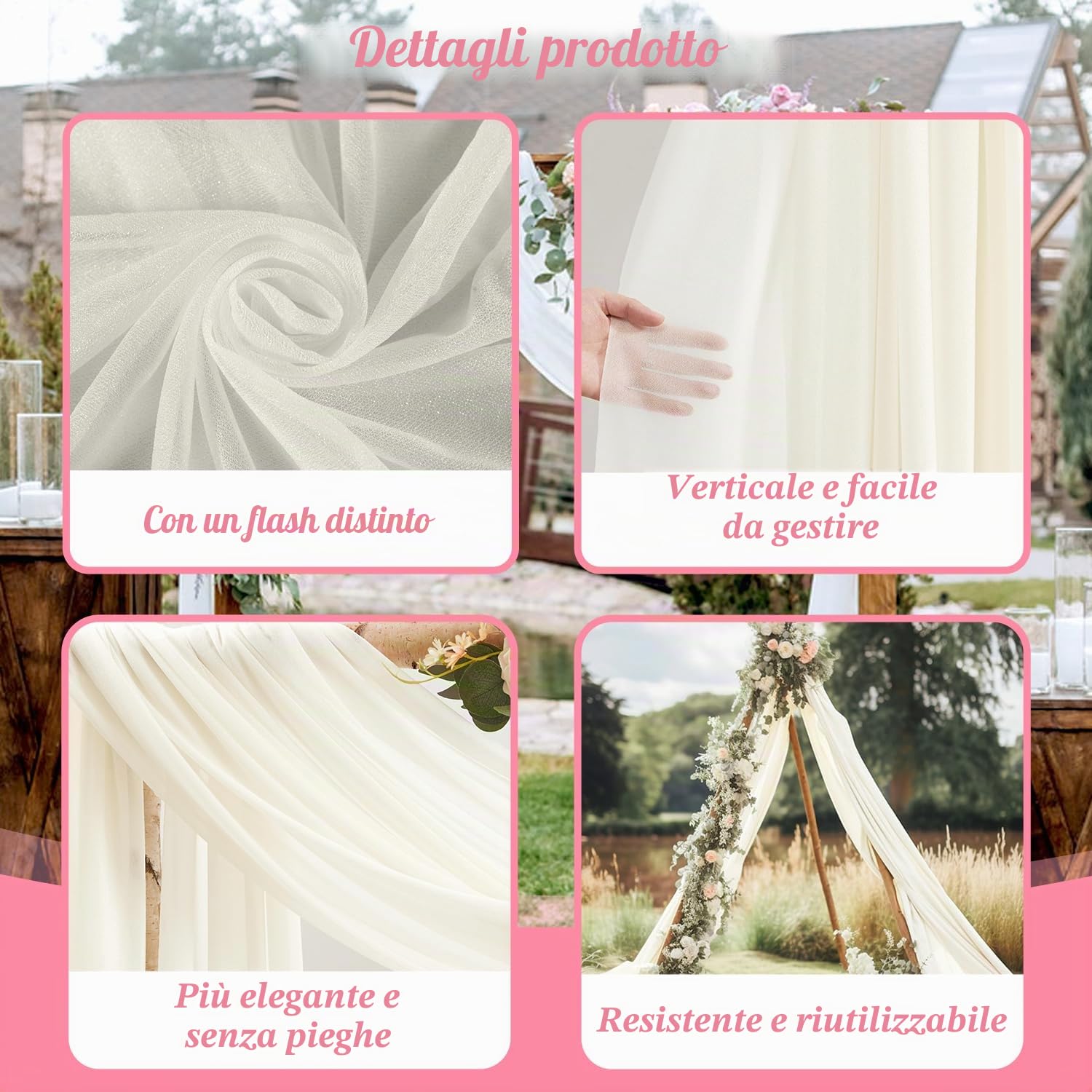 NIERBO Tenda per matrimonio 75 x 600cm Tulle Tenda Arco Decorativa a Mano Libera Drappeggio Arco Nozze Per Decorazione Dell'arco Nozze, Festa, Fase Sfondo, Sparare Oggetti Scena (avorio)