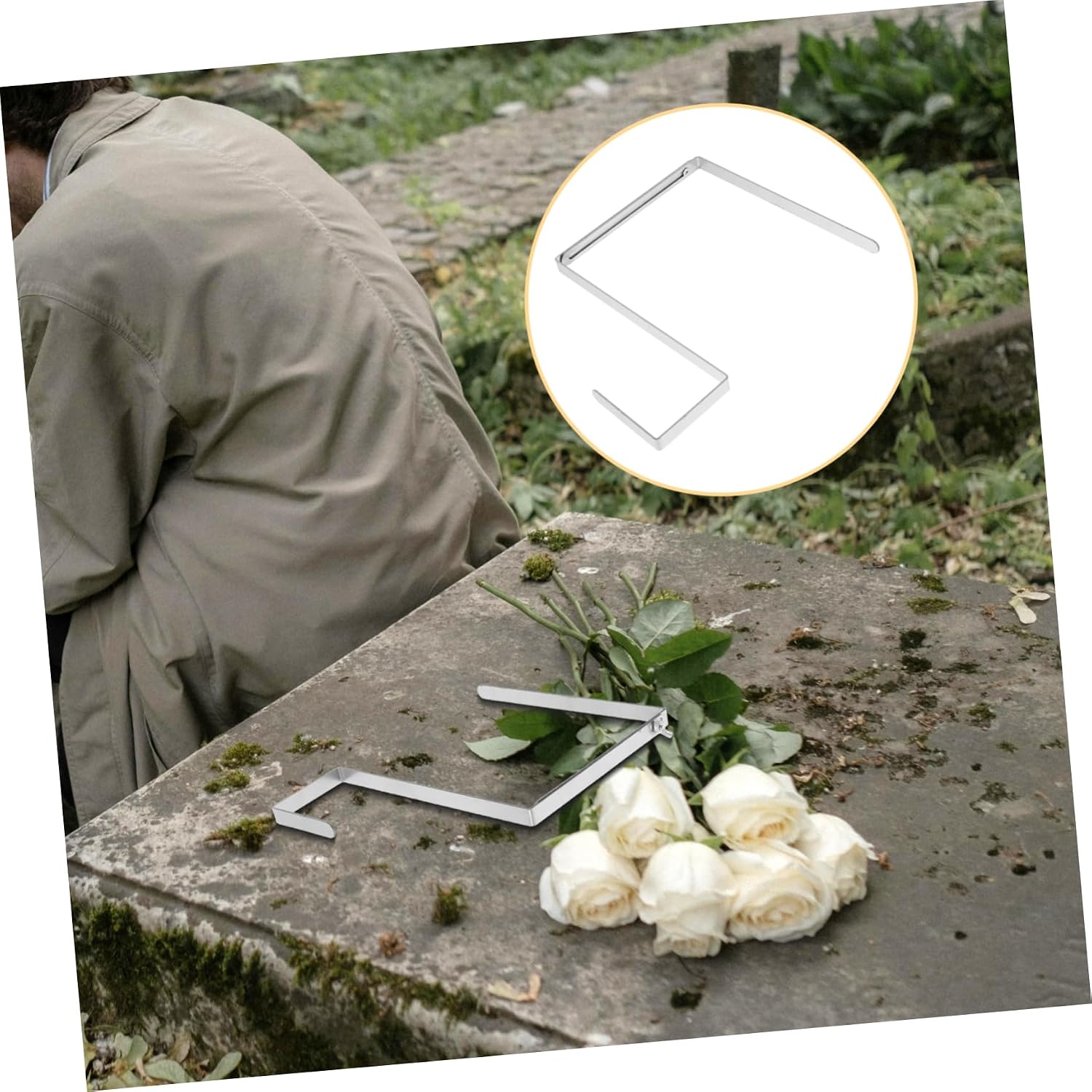 Headstone Wreath Holder 4pcs Metal Adjustable Hangers Cemetery Decor Heavy Duty Weatherproof