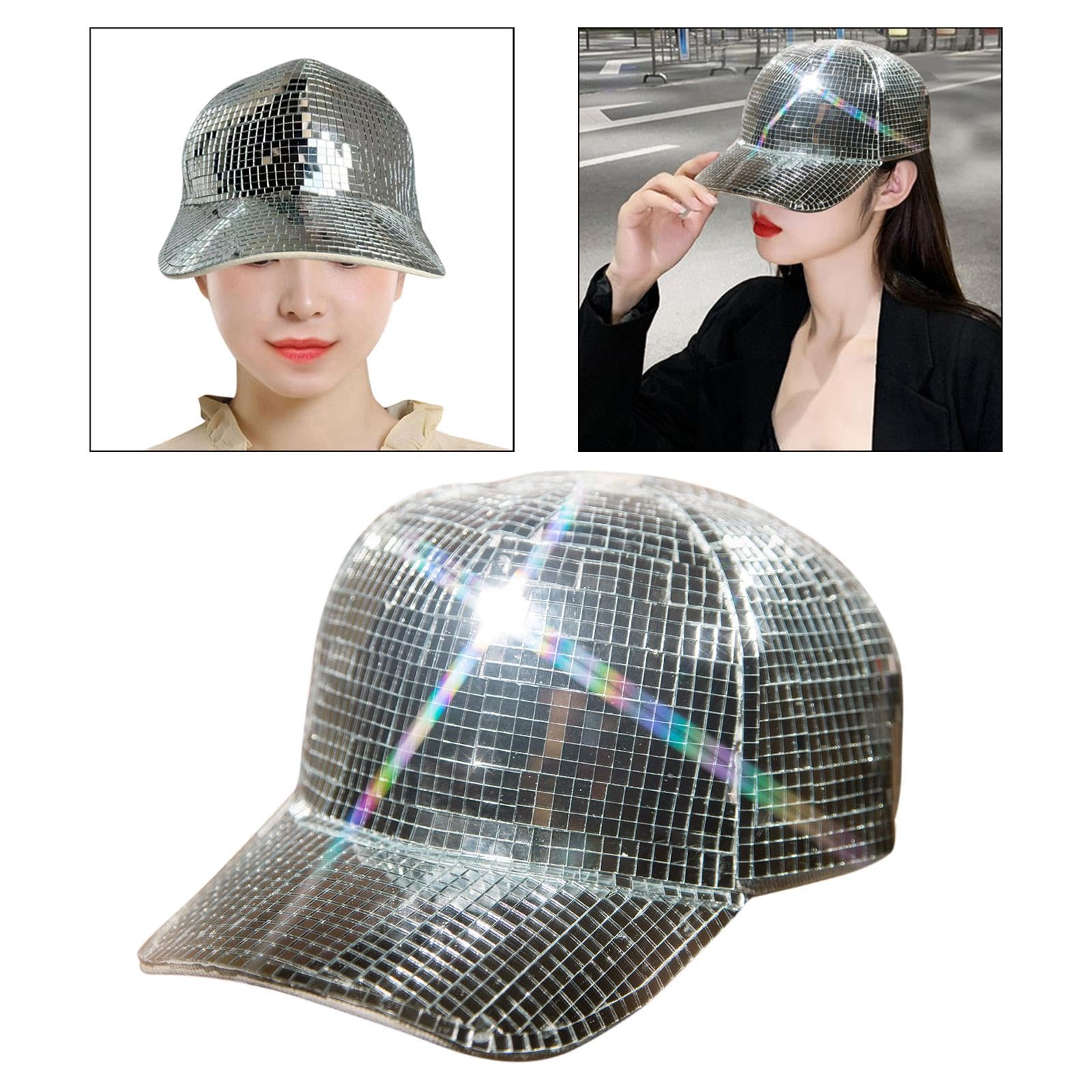 Sombrero de espejo de bola de discoteca Gorra de discoteca Sombrero de bola de espejo con visera para disfraces de vacaciones
