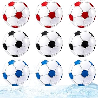 nnOuOnn 9 balones inflables de fútbol de playa multicolor de 16 pulgadas, juguetes de piscina inflables de PVC duradero para juegos de agua de verano, fiesta de cumpleaños y decoraciones de copa
