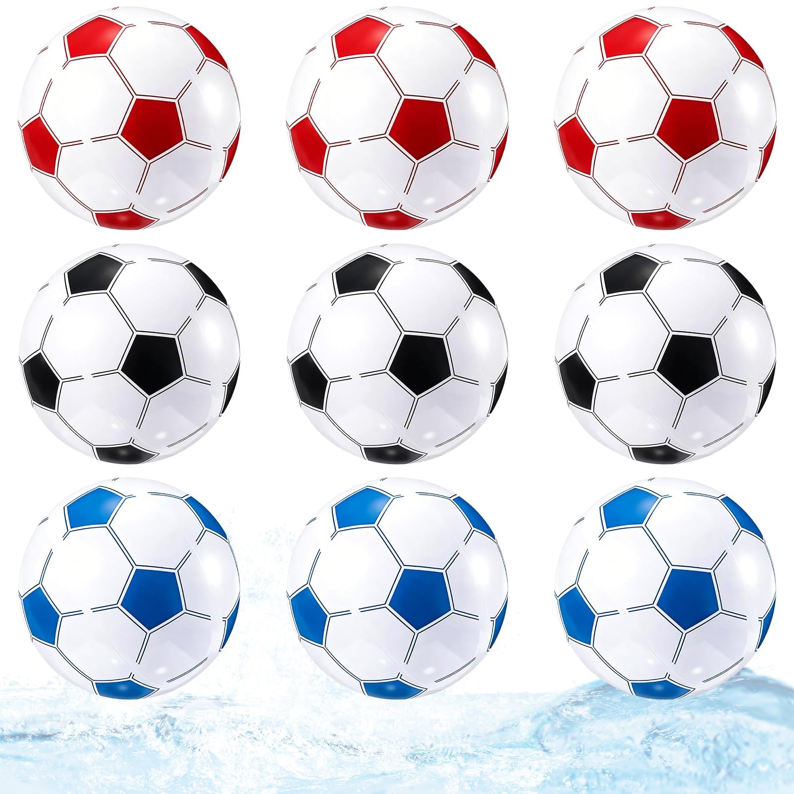 nnOuOnn 9Pcs Inflatable Football, 16 Inch Multicolour Adult Beach Soccer Balls, Durable PVC Inflatable Balls For Men Women Summer Outdoor & Water Activities, Bar & International 2026 Cup Party Decor