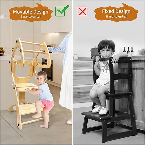 Miniatura 3 de Torre para niños pequeños, taburete de cocina para niños, torre de aprendizaje, altura ajustable con rieles de seguridad
