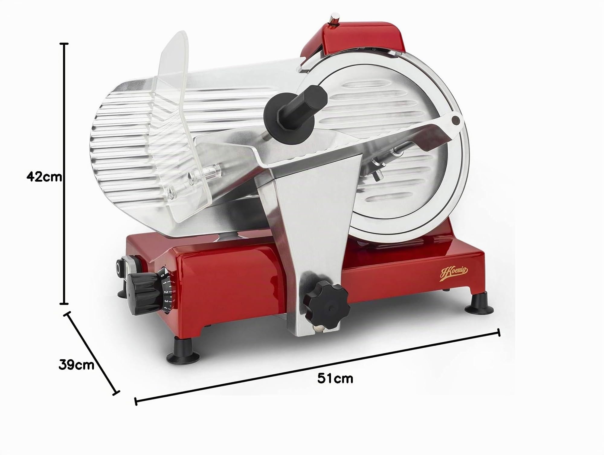H.Koenig MSX254 Trancheuse électrique à jambon lame italienne 25 cm épaisseur 0-12 mm 282 rpm