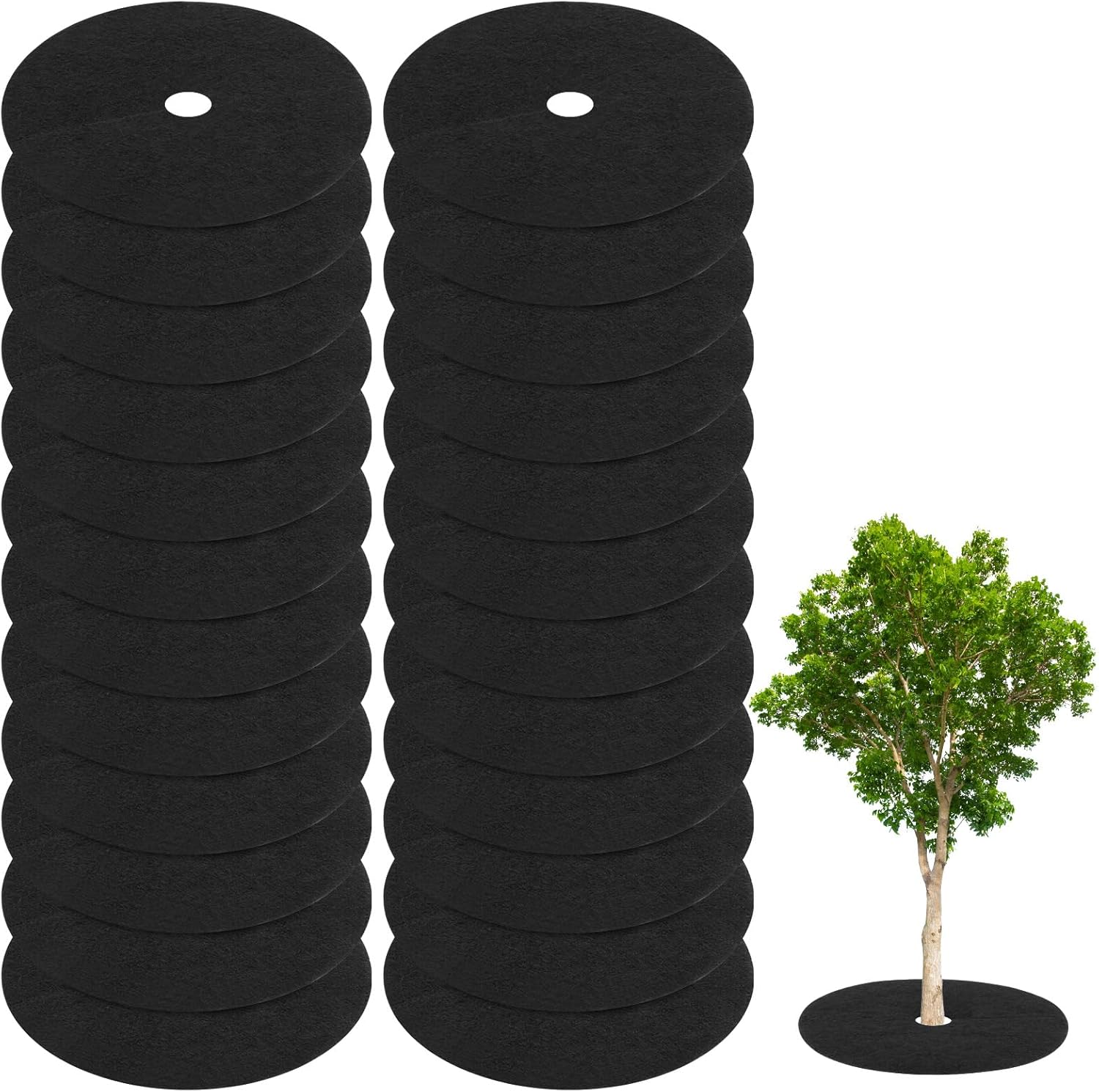 M METERXITY 24 Pack Non Woven Tree Cover Rings,10.6 Inch Tree Protector Weed Fabric Cover,Apply to Garden Tree Mulch Ring/Tree Ring Mulch Mat/Landscape Fabric(Round Black)