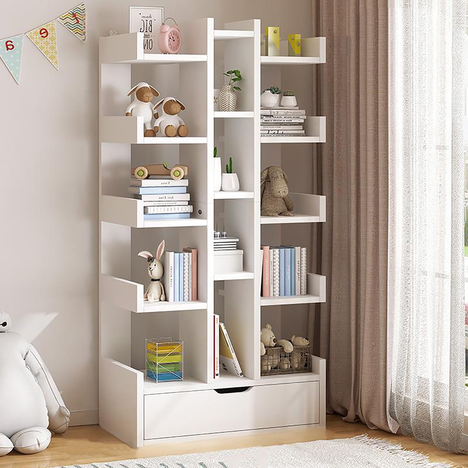 Libreria Verticale Moderna A Torre, Scaffale Autoportante, Mobile Di Stoccaggio Angolare Scaffale Da Espositore, Per La Decorazione Di Casa E Ufficio(Beige)