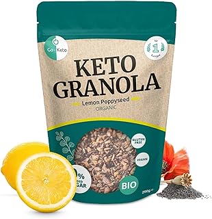 Go-Keto BIO Keto Granola Lemon Poppyseed 290g – Low Carb Keto Müsli für ein leckeres Keto Frühstück, mit Kokoschips, Nüssen, Früchten, Sonnenblumenkern & Kürbiskern, vegan, glutenfrei, laktosefrei