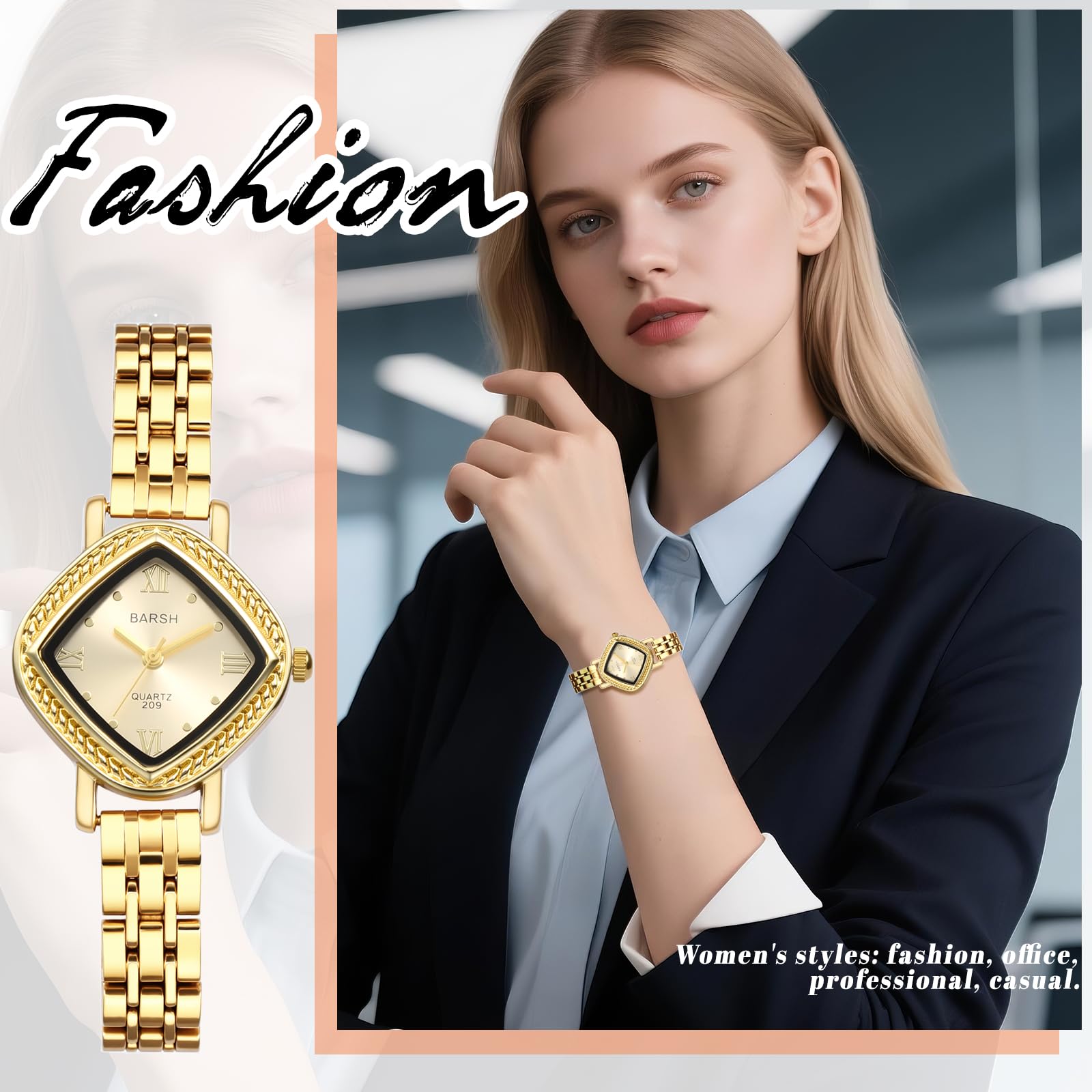 JewelryWe Reloj de pulsera gruesa para mujer: reloj de pulsera abierta de acero inoxidable en tono dorado, esfera analógica de cuarzo fácil de leer con números romanos con detalles de circonita cúbica