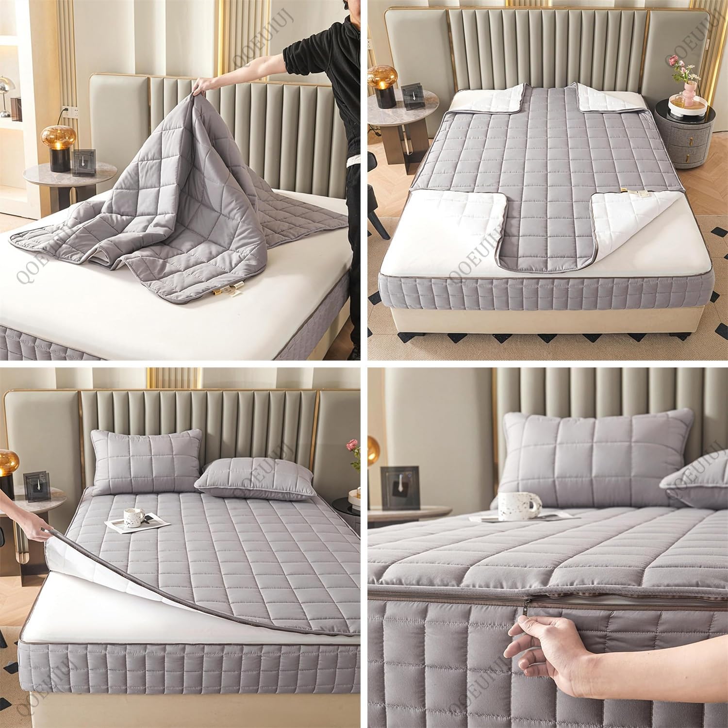 Coprimaterasso con Cerniera Lampo Trapuntato – Fodera Materasso Completa a 6 Lati, Guscio Protettivo Traspirante e Lavabile per Letto Singolo e Matrimoniale, Morbido(Grigio,120x190x20cm)