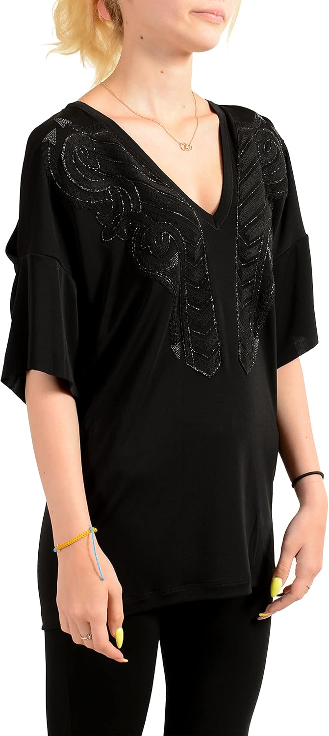 Just Cavalli Women's Black Embellished Blouse Top US S IT 40 - Image 2