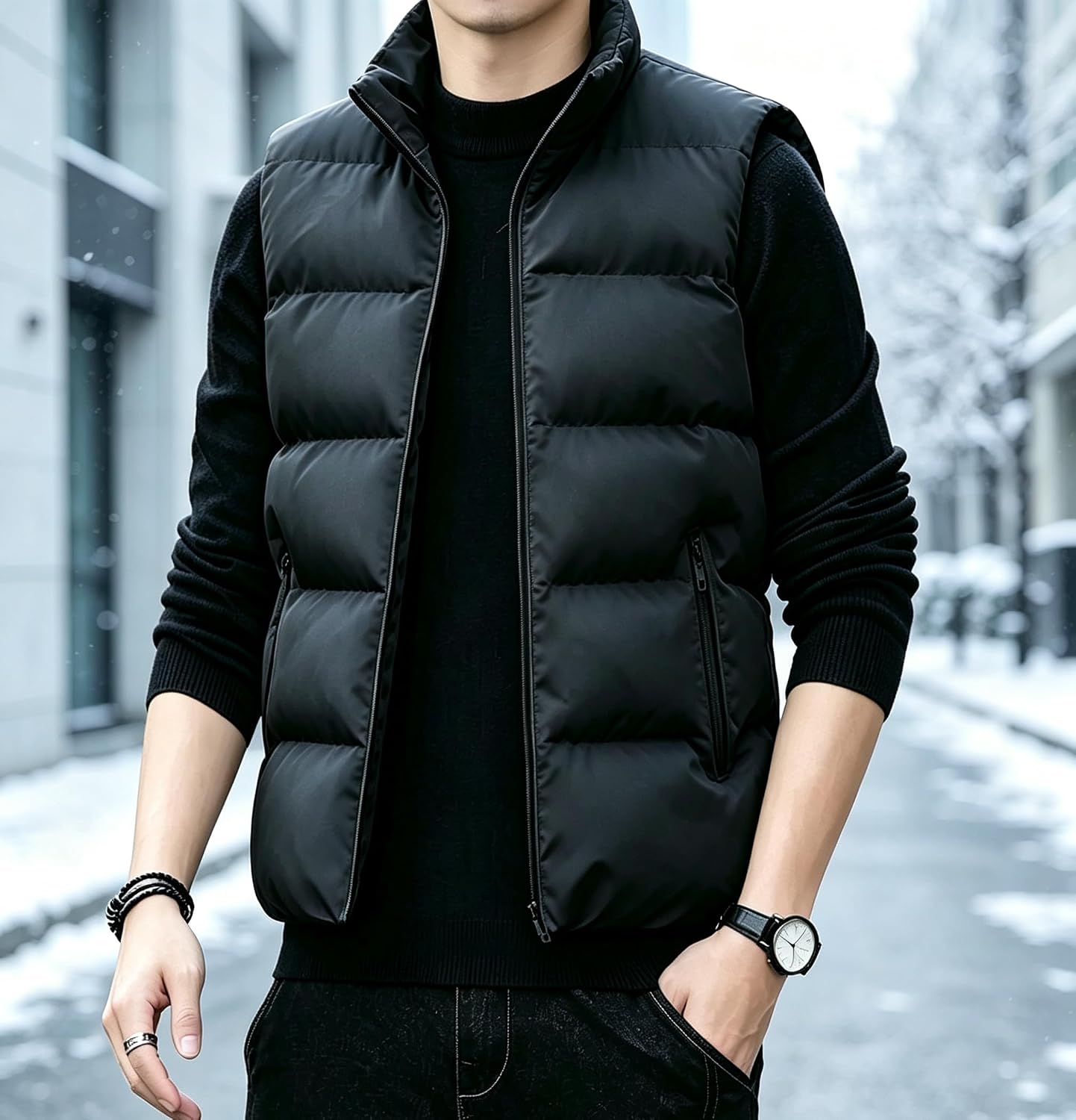 Men Women Unisex Lightweight Down Vest, Warm Puffer Vest for Outdoor, Black