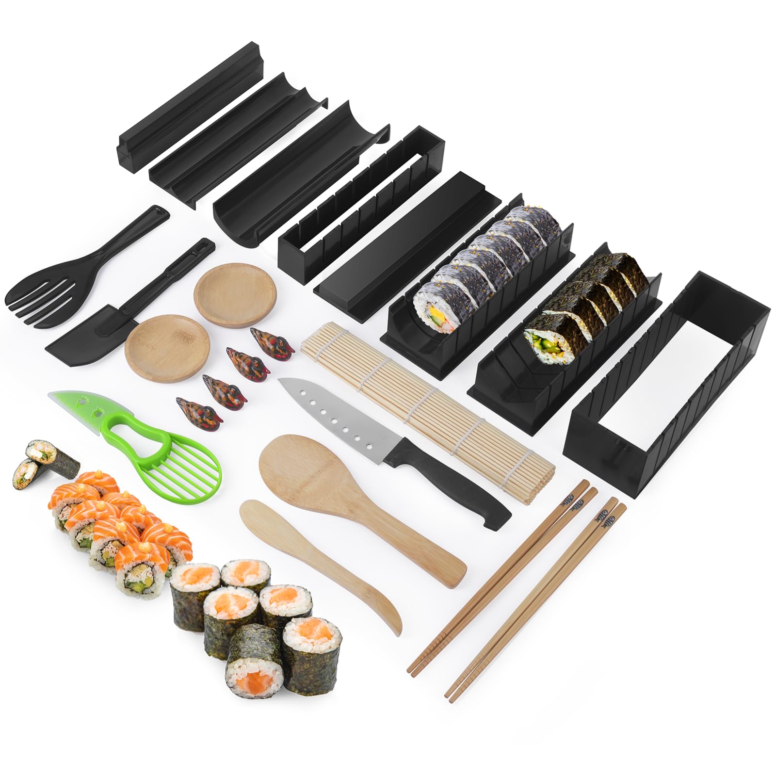 SWEWARM 23pcs Sushi Making Kit with Four Molds for Family, Superior Sushi Maker Tool Set for Beginners, Plastic Premium Set Sushi Rice Roll Mold Shapes, DIY Sushi Prefect Home Sushi Tool