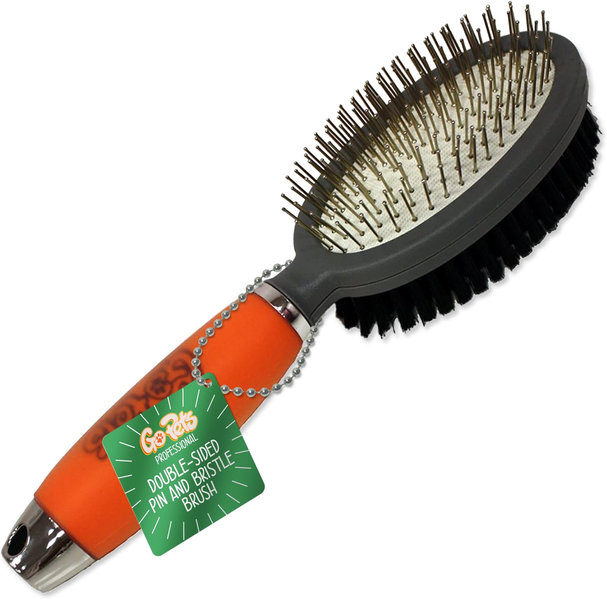 GoPetsDouble-Sided Pin & Bristle Brush, Dog Brush for Shedding, Undercoat Rake for Short & Long Hair, Cat Grooming Brush, Removes Mats, Dirt & Loose Fur, Promotes Healthy Coat, Ergonomic Handle