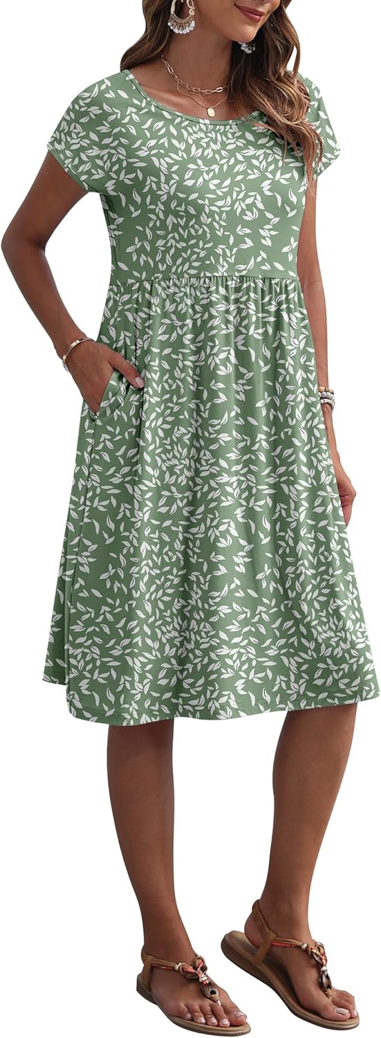 AUSELILY Women's Summer Short Sleeve Knee-Length Dresses Round Neck Loose Dress with Pockets 2026 New - Image 2