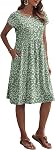 WNEEDU Women Summer Dresses Short Sleeve Knee-Length Round Neck Loose Dress