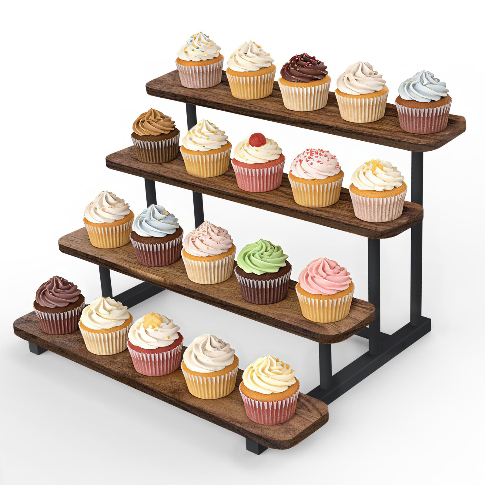 Alzatine per Cupcakes, 4 Livelli Alzata per 20 Torte Display, Porta per Dolci e Alzatine per Buffet, Supporto Espositore in legno per Dolci e Frutta, Nuziali Compleanno Partito Baby Shower