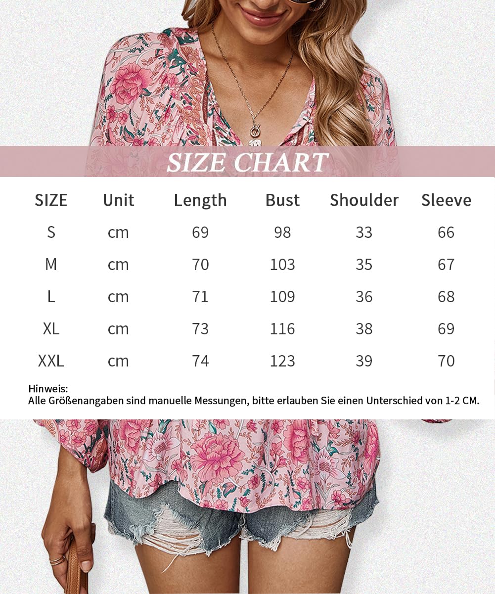 Chemisier pour Femme élégant décontracté Style bohème col en V Motif Floral Tunique Ample à Manches Longues été