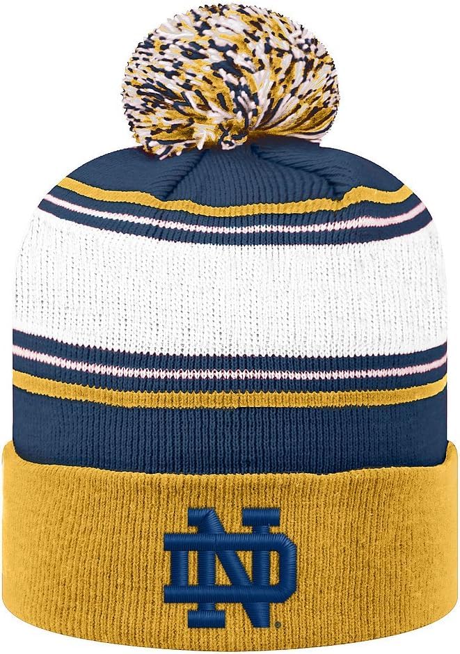Collegiate Cuffed Knit Beanie Hats Cuffed Knit Winter Beanies Available (Winter Pom Beanie ND Striped)
