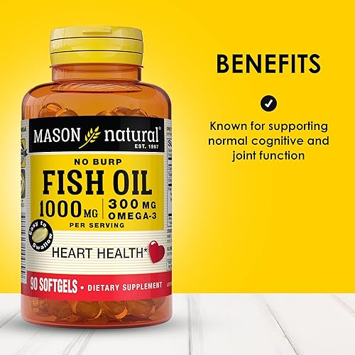 Miniatura 2 de MASON NATURAL Aceite de pescado sin eructos 1000 mg Omega-3 300 mg - Corazón saludable, apoya la función circulatoria, mejora la salud