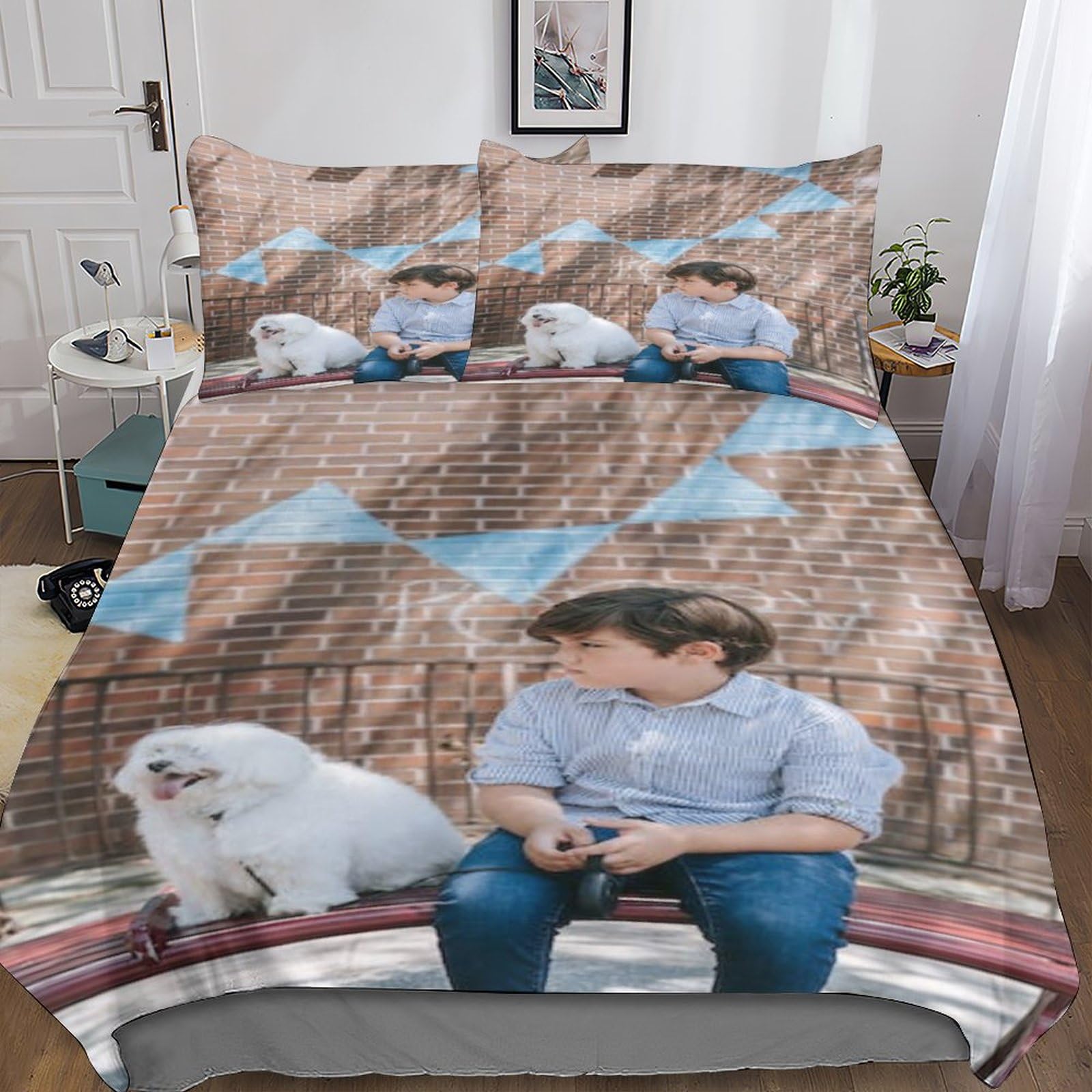 Housse de couette 3D personnalisable IOFEER avec 2 taies 220x240cm