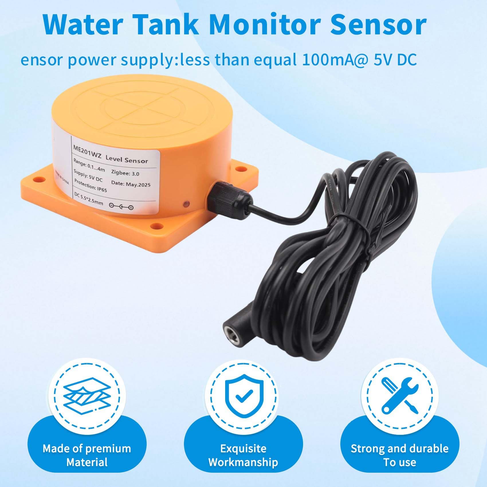 Capteur de Niveau de Réservoir d'Eau Ultrasonique Zigbee Intelligent Tuya Smart, Contrôle via Application pour iOS et Android