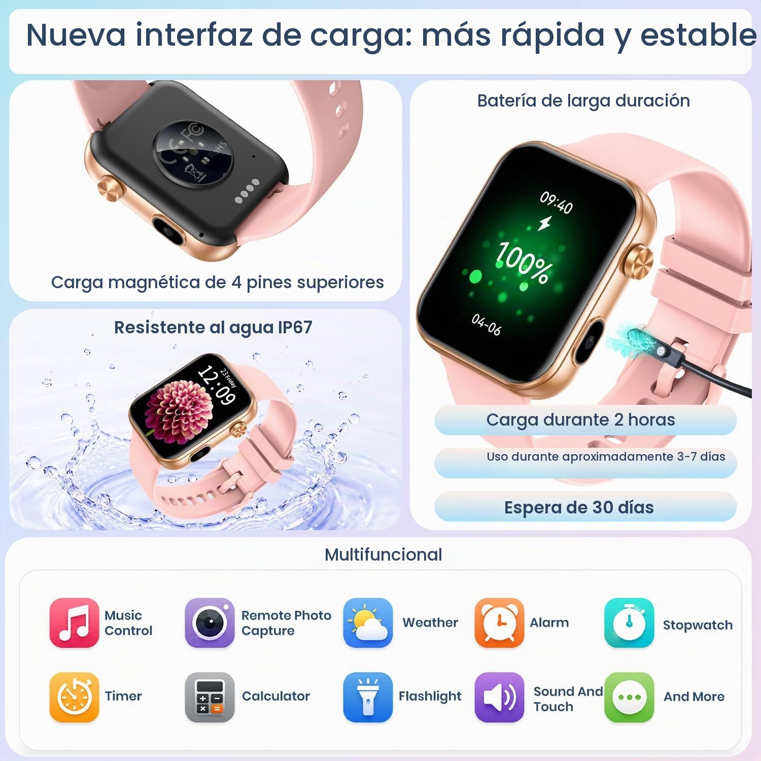 Reloj Inteligente Mujer Smartwatch con Cámara: 1.91" Primer Reloj del Mundo con Esfera de Video Deportivo Tracker con Bluetooth Llamada Monitor Sueño SpO2 Frecuencia Cardíaca IP67 para Android I0S