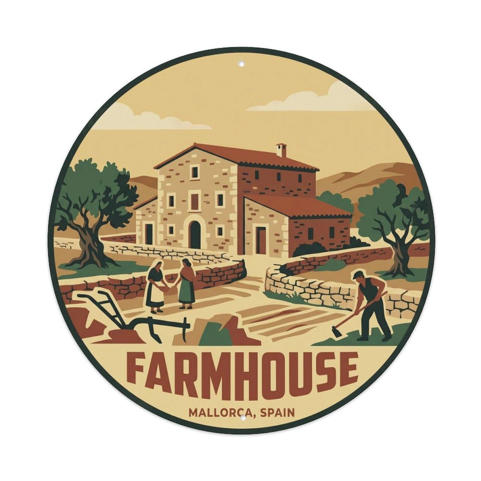 Olyhtr 8X8inch Classic Style Stone Farmhouse Mallorca Mediterranean Countryside Metal Tin Sign