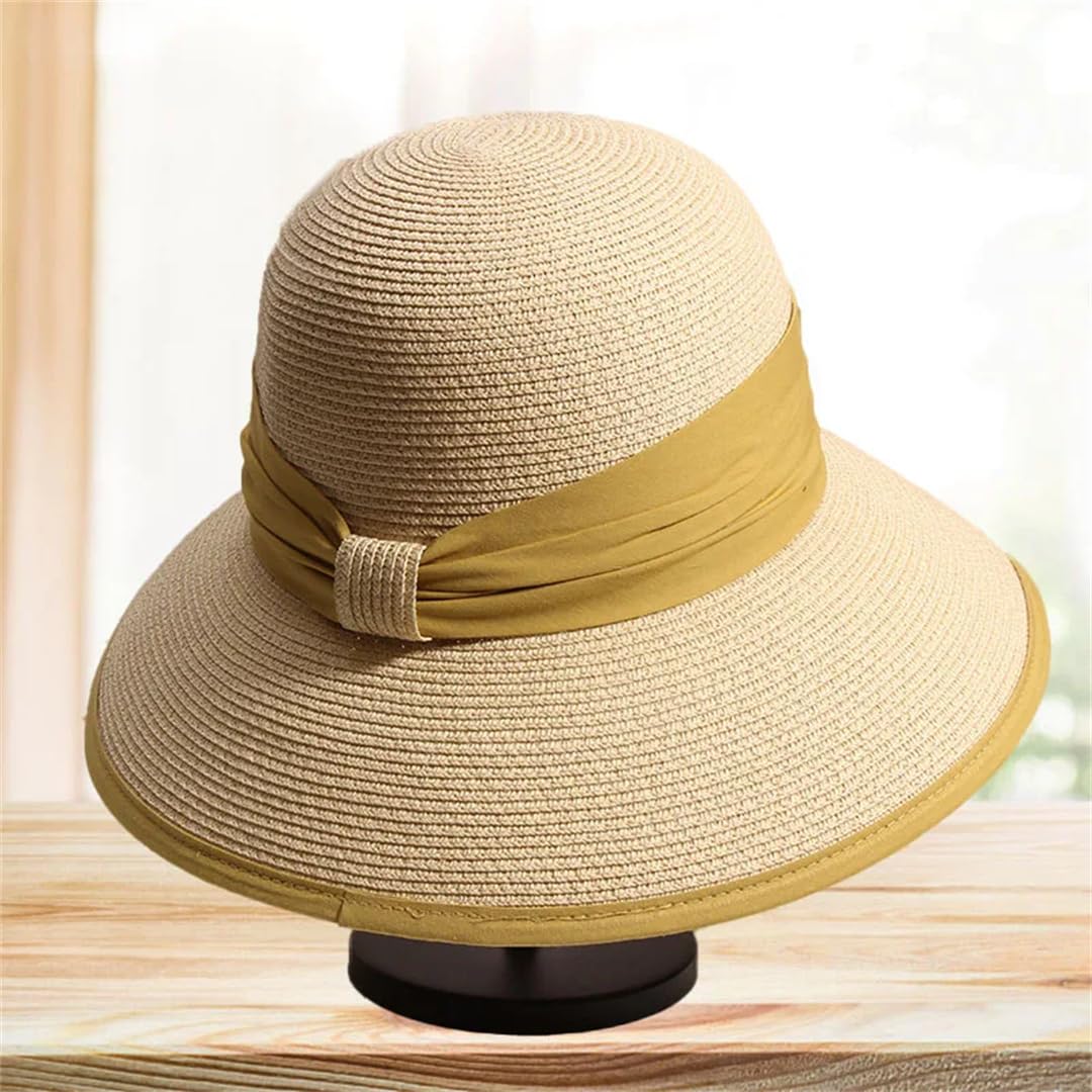 Yeuyyben Cappello da spiaggia da donna per l'estate all'aperto in tinta unita retrò cappello da sole cappello da donna cappello di paglia con visiera grande