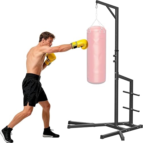 Soporte para bolsa de boxeo de acero de 1.969 x 1.969 in con base pesada, soporte para saco de boxeo independiente para el hogar y el gimnasio