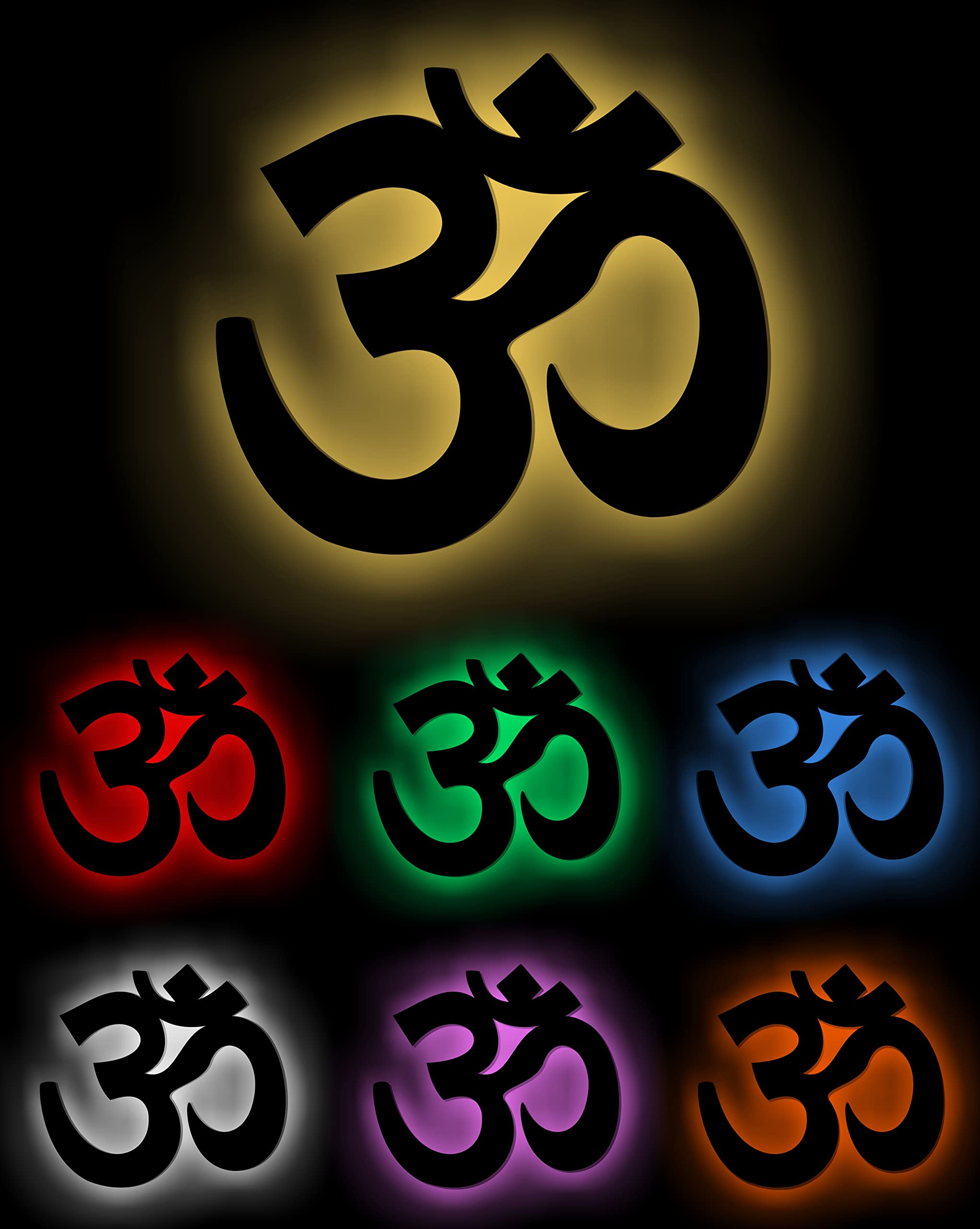 AD INFINITUM ® 16 Colors LED Wooden Wall Lamp with Remote Control | Wall Hanging Art for Living Room, Bed Room, Pooja Room, Office, Home Entrance etc | Night Lamp, for Gift, Decor (Om)