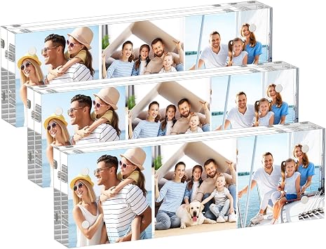 AITEE 2x6 إطارات صور أكريليك 3 عبوة ، 20٪ كتلة أكثر سمكًا ، إطارات صور واضحة قائمة بذاتها من الأكريليك المغناطيسي على الوجهين Lucite Frameless Transparent Frame هدية لعرض سطح المكتب