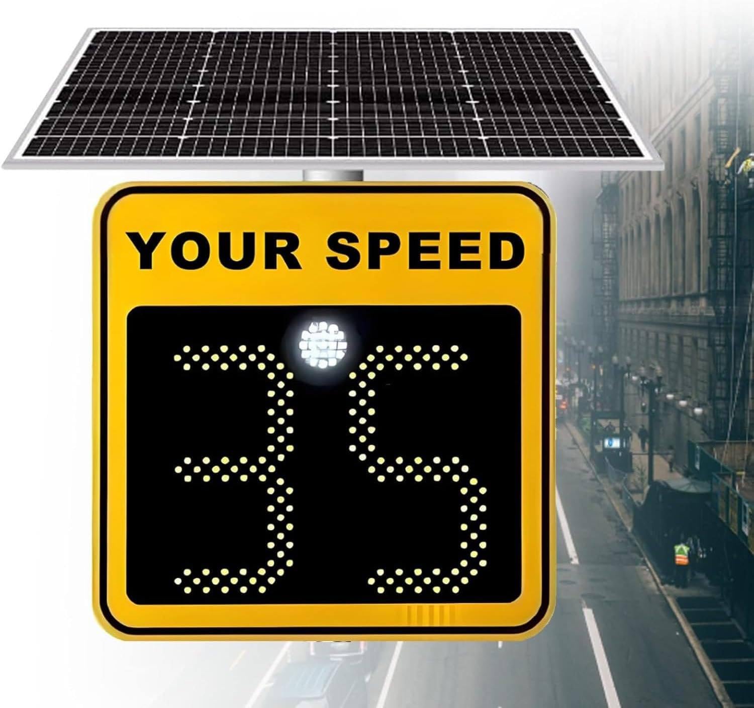 Radar De Vitesse LED Solaire Signalisation 50x70cm/20 x27-Yellow