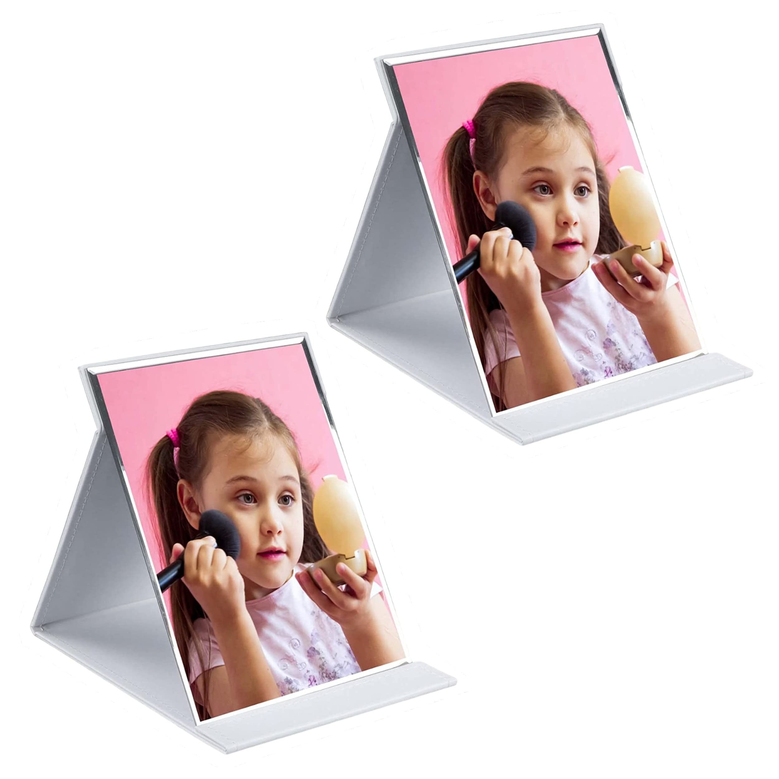 Folding Travel Mirror, PU Portable Adjustable Rectangular Ultrathin Mackup Mirror, for Travel, Camping, Home, 17Lx12W Cm, Black (White-Pack of 2)-picture-31