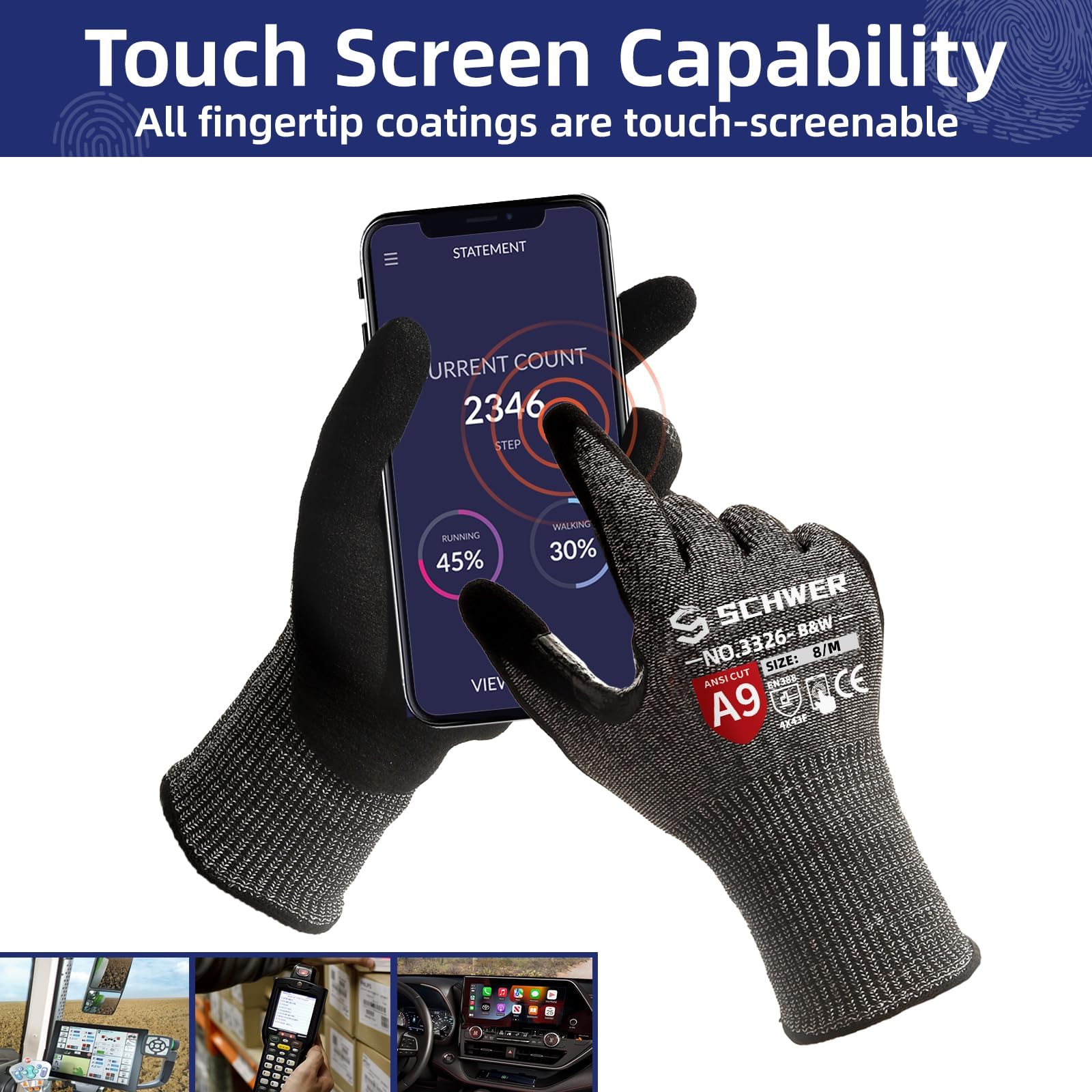 Schwer ProGuard Highest Level Cut Resistant Work Gloves PR3326 for Extreme Protection，ANSI A9 Cut Gloves with Reinforced Thumb, Non Slip, Non PFAS, Durable, Touch-screen, Black 120 Pairs, L