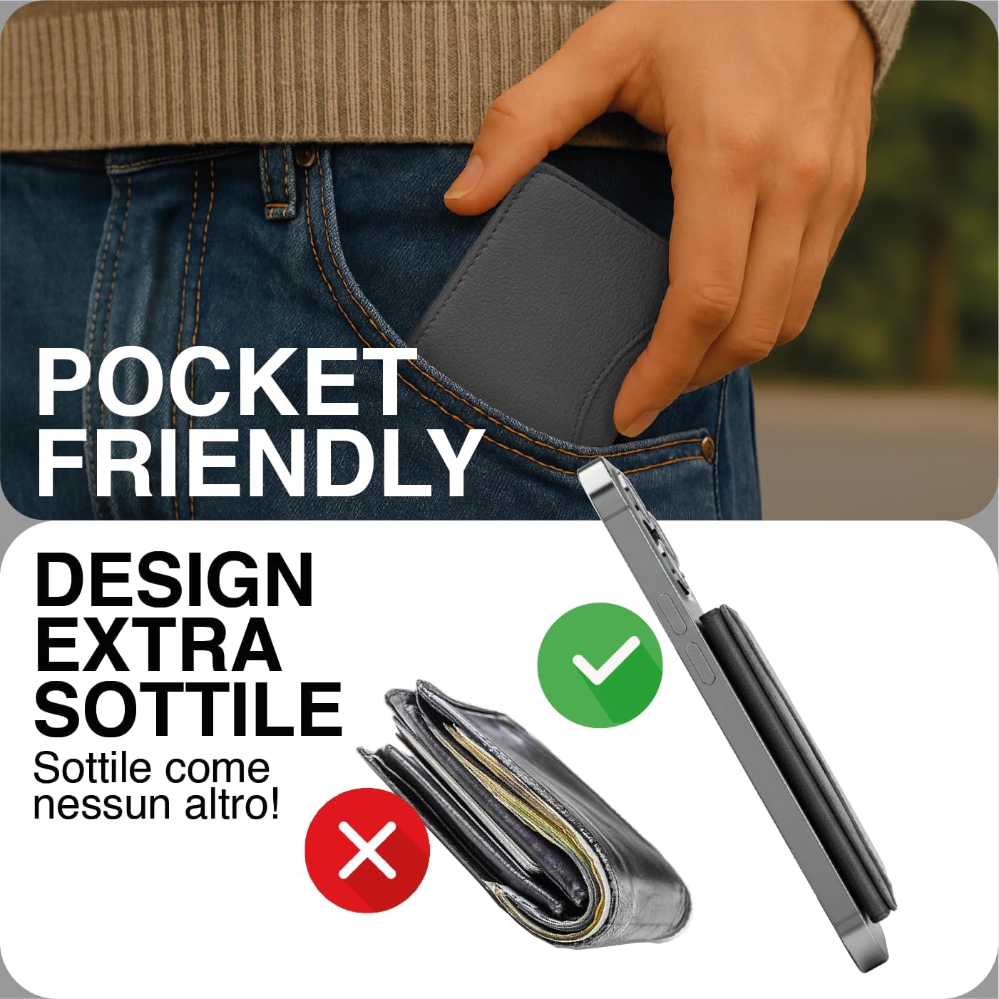 Etres Magnetic Wallet Compatible with MagSafe for iPhone 16/15/14/13/12 Series, PU Leather Card Holder, Cash Pocket and 6 Card Pockets, grey without pocket, One Size, Casual image 5