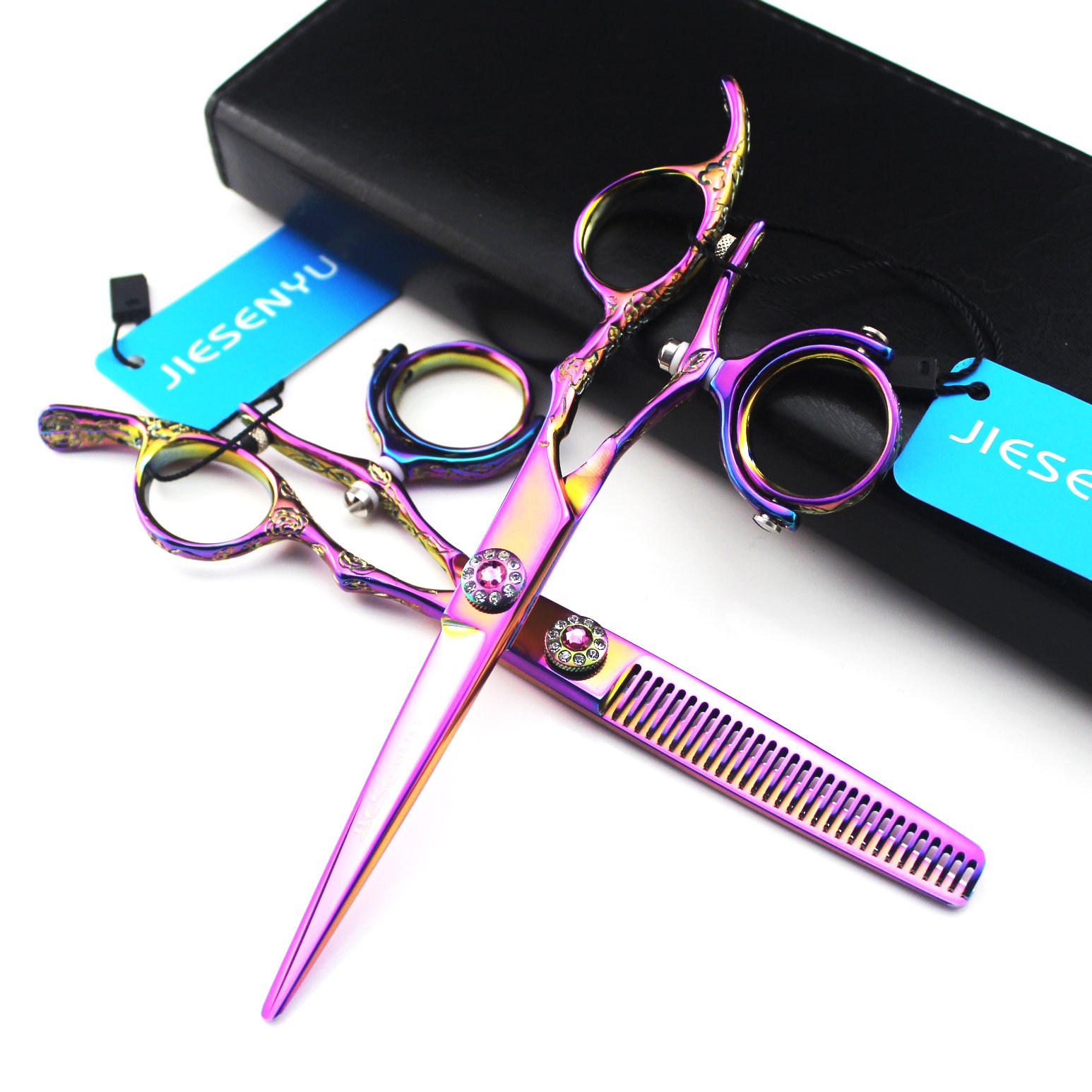 JIESENYU Hair Scissors 6.0 inch Barber Hairdresser Shears Scissors can be rotated Hairdressing Cutting Shears Japanese Stainless Steel Scissors (Cutting and Thinning Scissors)