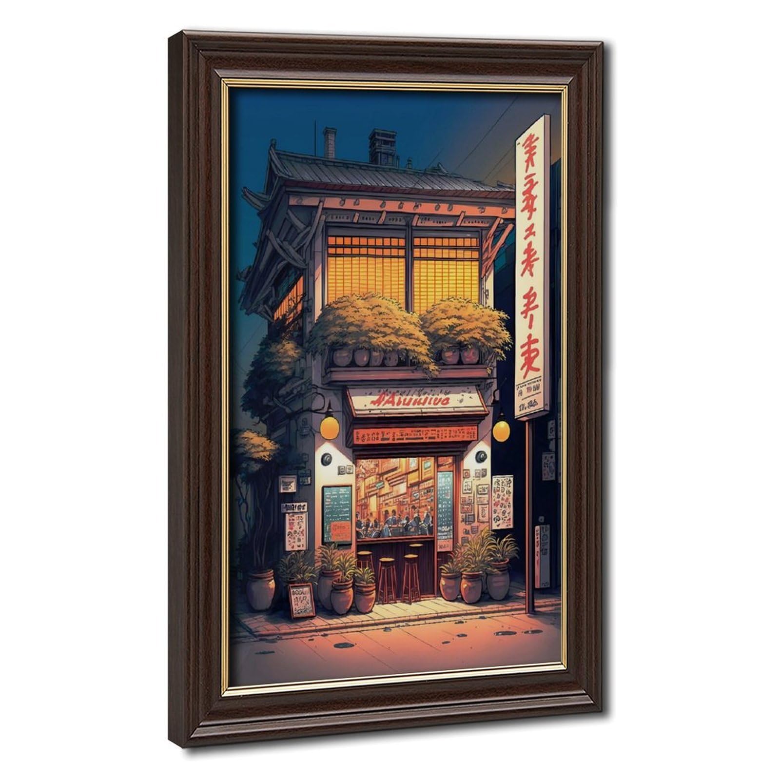 Bareronor Evening at The Ramen Shop Canvas Poster Bedroom Decor Landscape Office Room Decor Gift 8" L X 12" W