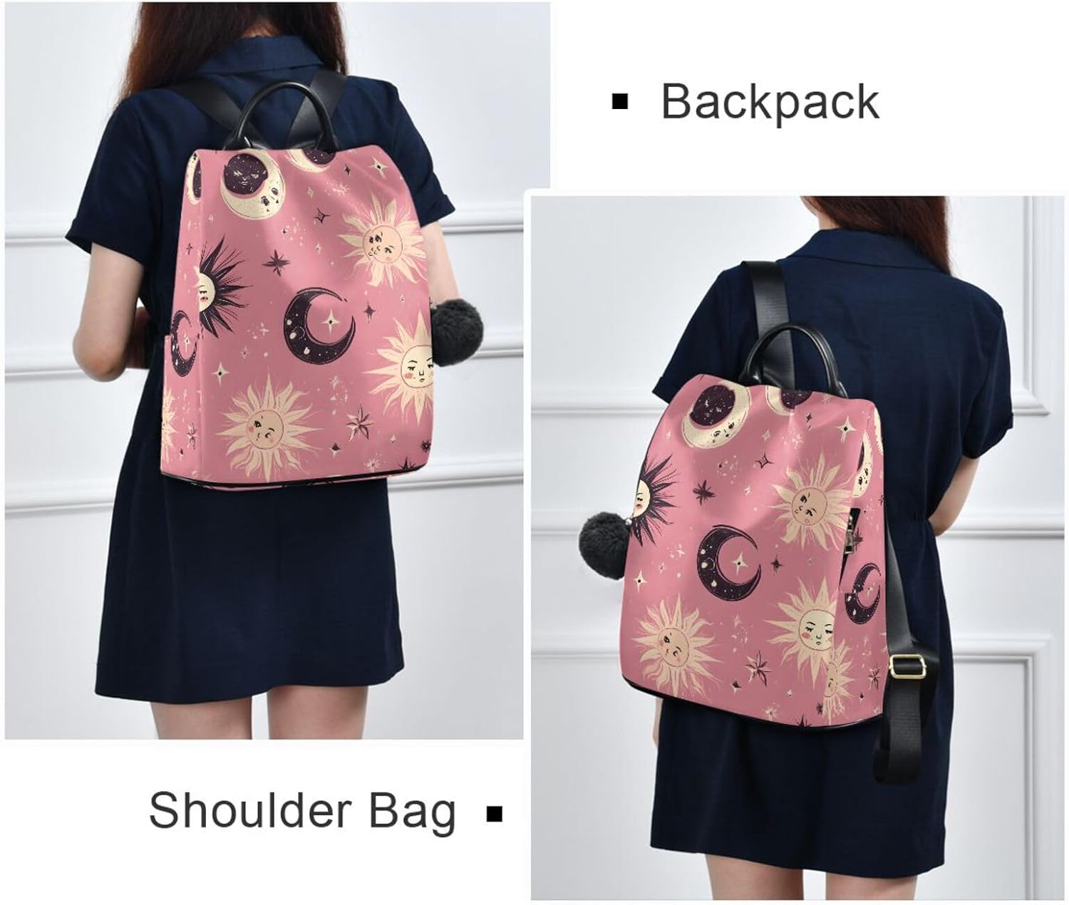 ALAZA Cute Moon Sun Pattern Backpack Purse for Women Anti Theft Fashion Back Pack Shoulder Bag
